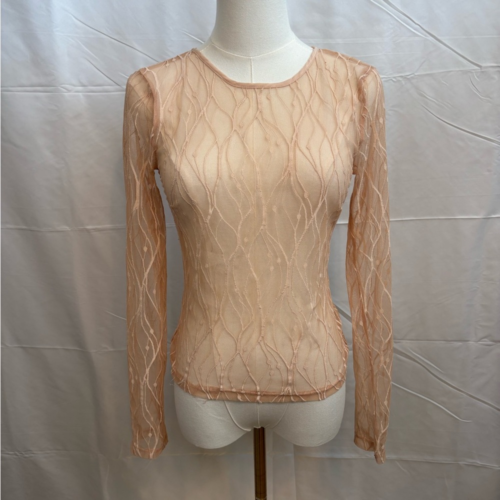 Forever 21 Sheer Peach Lace Long Sleeve Top